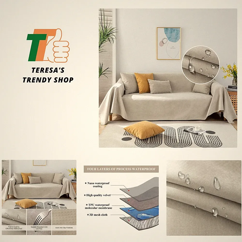 Waterproof Sofa Covers Durable Beige Sectional Couch Cover L Shape for Kids D...