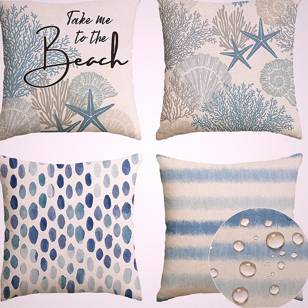 Waterproof Throw Pillow Covers 18x18 Inch Set of 4 Outdoor Beach Patio
