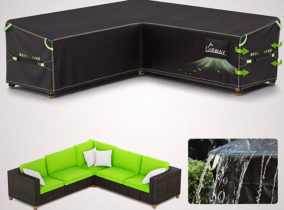 Waterproof V-Shape Outdoor Sectional Sofa Cover with Air Vent, 84" L x 33" x 31"
