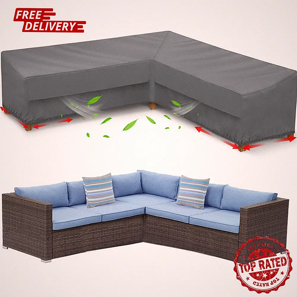Waterproof V Shape Patio Sectional Sofa Cover Heavy Duty Outdoor Gray