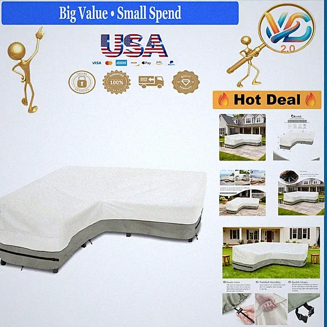 Waterproof V-Shaped Outdoor Sectional Sofa Cover 85" Gray & White