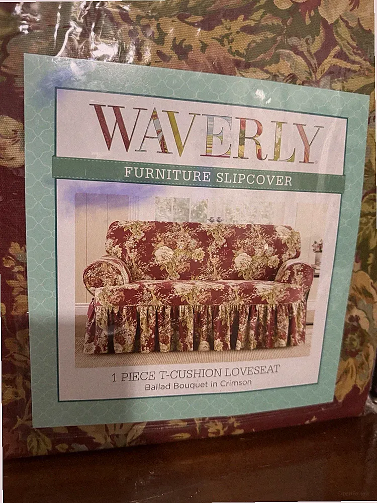 Waverley Furniture Slip Cover/ T - Cushion Loveseat Ballad Bouquet Crimson