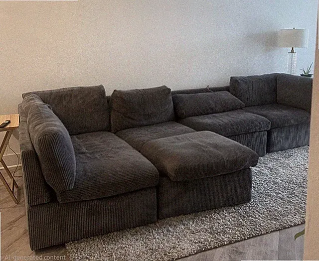 Wayfair Dark Gray Corduroy Sectional Sofa with Ottoman, Seats 5, Contemporary