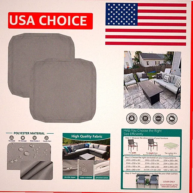Weather Resistant Outdoor Cushion Covers 20x20 – 2-Pack for Rattan Chair