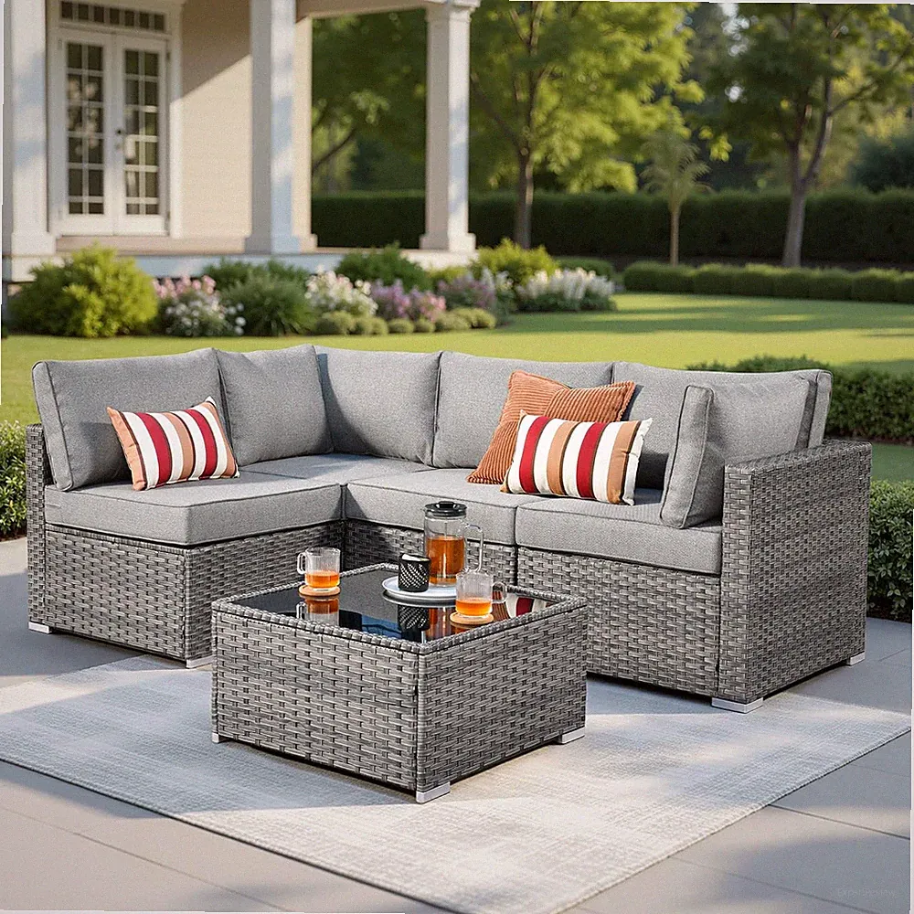 Weaxty 5 Pieces Wicker Patio Furniture Sets, Outdoor Sectional Sofas with Coffee