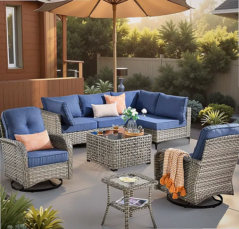 weaxty Lotus Outdoor Sectional Set Blue Cushions Free Shipping New Deal