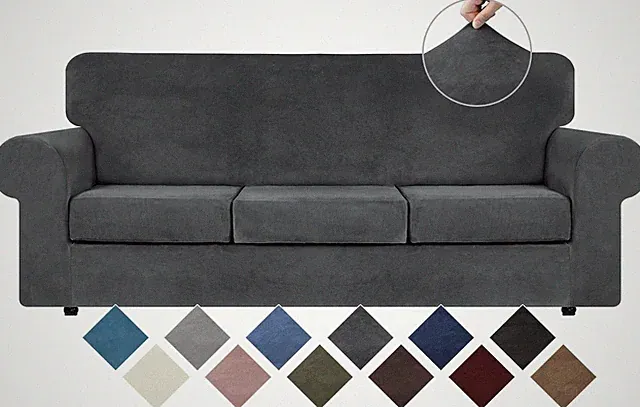 WEERRW 4 Pieces Velvet High Stretch Couch Covers for 3 Cushion Sofa Slipcovers