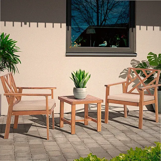 Werph 3-Piece Acacia Wood Patio Set w/ Cushioned Chairs Coffee Table for Patio