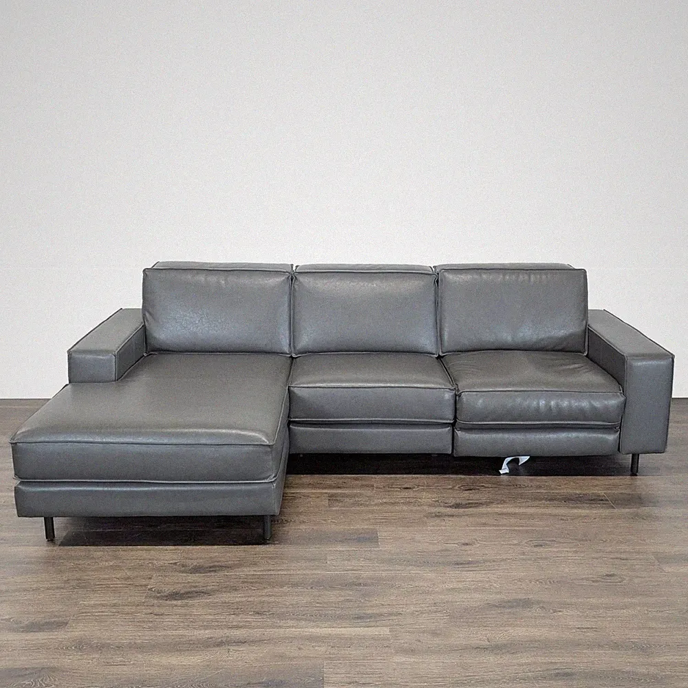 West Elm Axel Gray Leather Reclining Sectional Sofa
