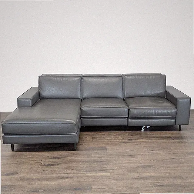 West Elm Axel Gray Leather Reclining Sectional Sofa with Motion Recliner