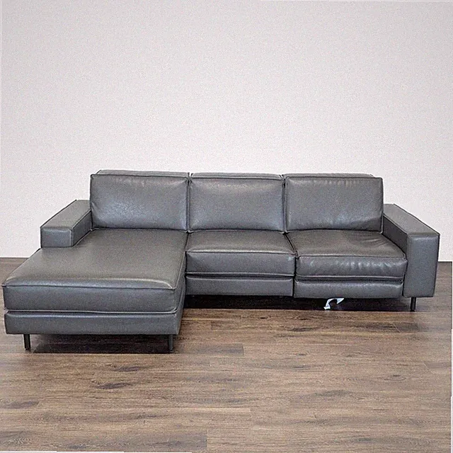 West Elm Axel Gray Leather Reclining Sectional Sofa with Motion Recliner