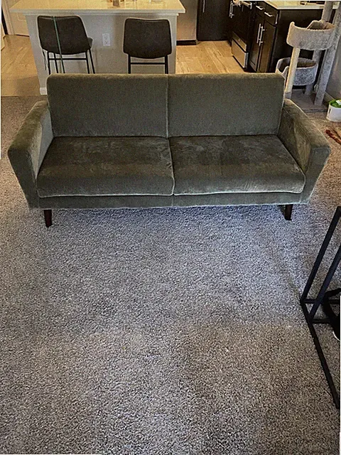 West Elm Couch 72” Sofa, “Modern Chenille” Dark Olive & Light Chestnut