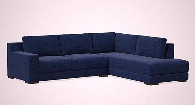West Elm Dalton large sectional sofa with chaise - modern blue velvet