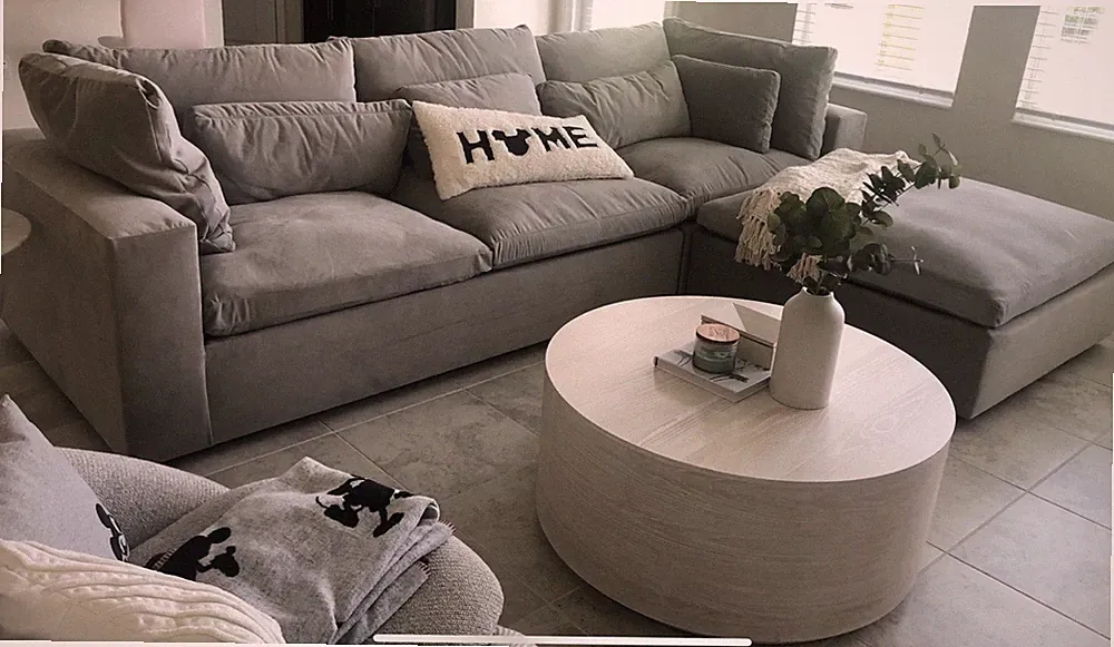West Elm Harmony Modular 3- Piece Ottoman Sectional, Gray Velvet Performance