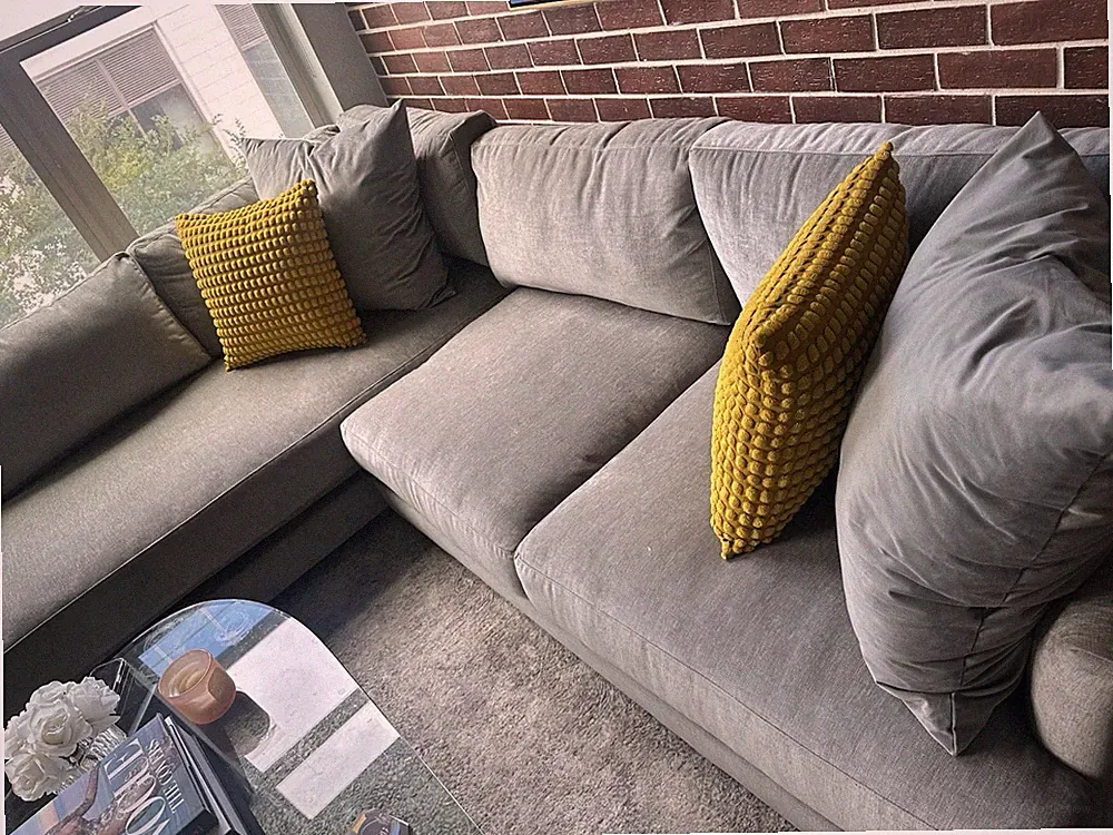 West Elm Harris 2-Piece Bumper Chaise Sectional Couch Sofa Chenille Grey Tweed
