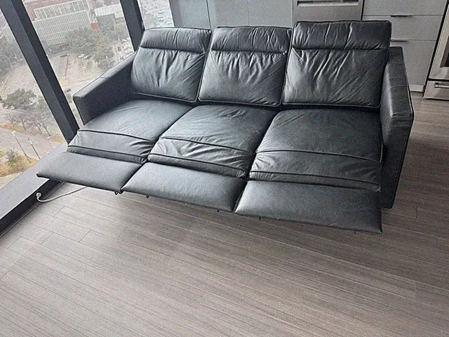 West Elm Harris Black Leather Sectional Couch Sofa