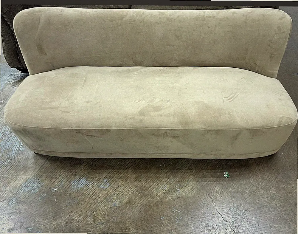 west elm Mella 66" Velvet Loveseat Sofa Beige Minimalist Curved Open Box