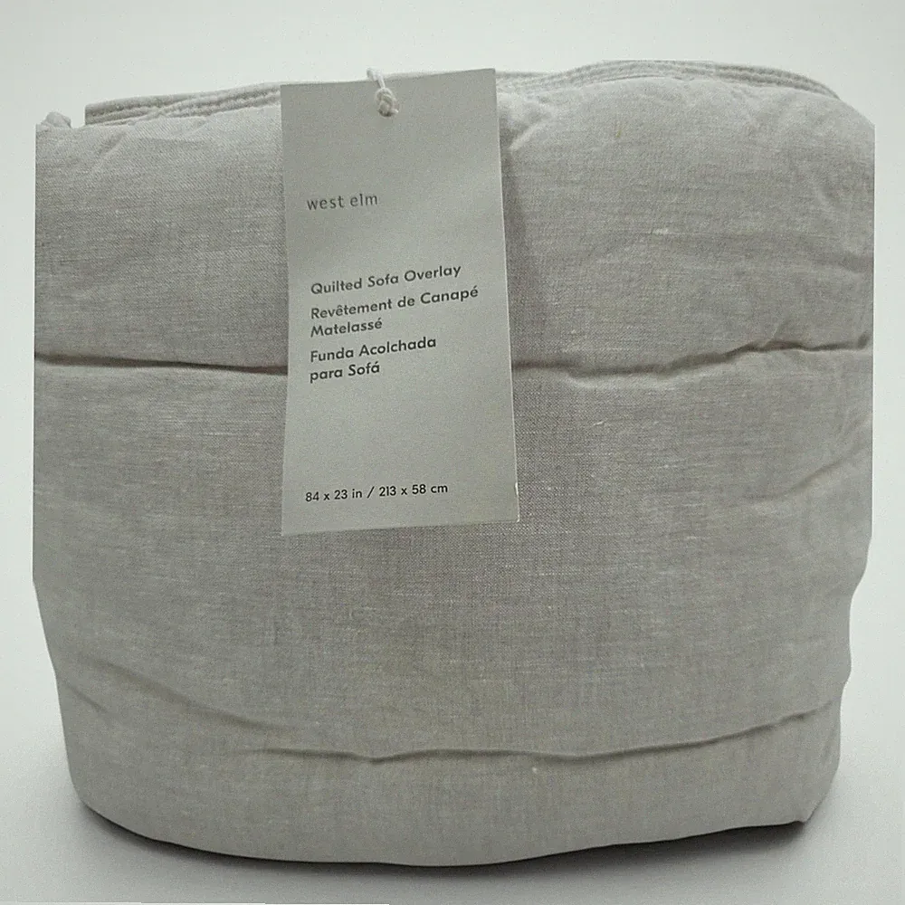 West Elm Reversible Sofa Overlay Cover Flax Neutral Stripe Furniture Protector