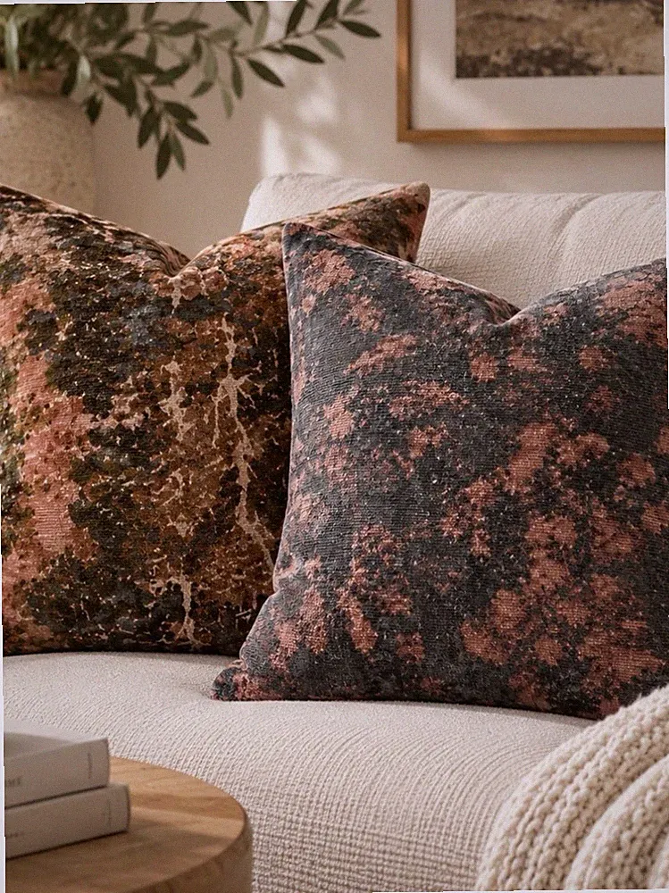 West Elm Set of 2 Abstract Botanical Throw Pillow Covers 20x20 Rust Charcoal