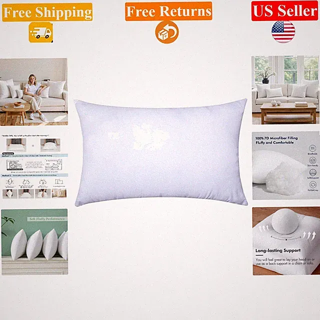 White 12x20 Inch Plush Throw Pillow Insert for Couch & Bed