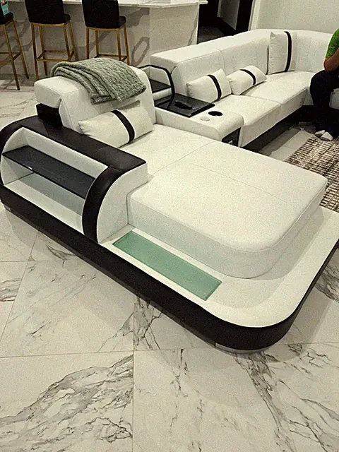 White/Black Modular Sectional Sofa Chaise Console Cup Holders Storage