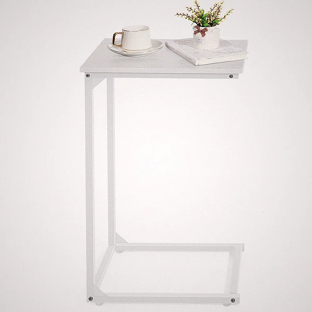 White C Shaped End Table, Couch Side Table that Slide Under Sofa for Living Room