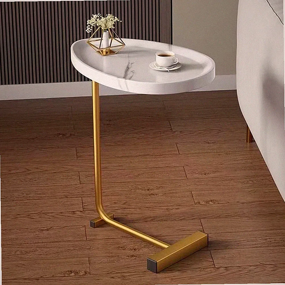 White C-Shaped Side Table, Compact Sofa Side End Table for Living Room, Bedroom