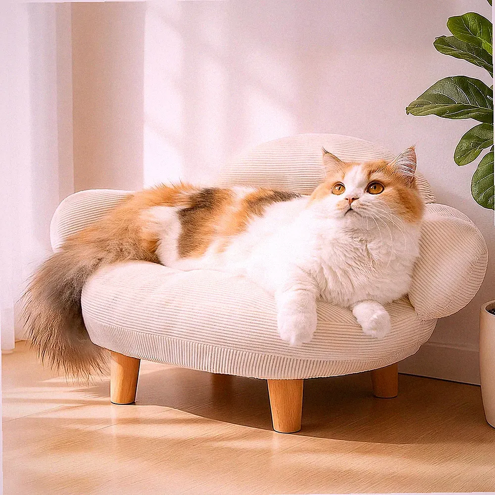 White Cat Sofa Bed, Furniture Style Pet Couch with Pine Wood Legs | Removable...