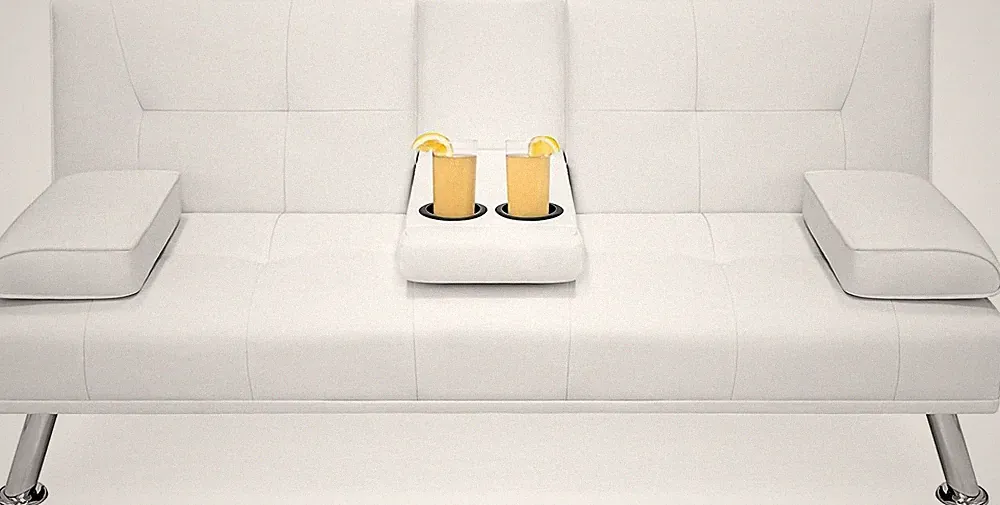 White Chrome Faux Leather Reclining Couch Futon Sofa Guest Bed Fold Out Arm Rest