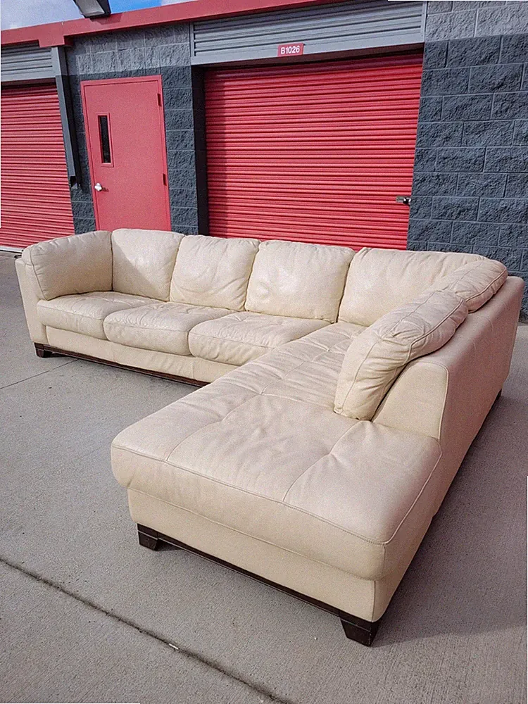 White Cream Italian Leather Sectional