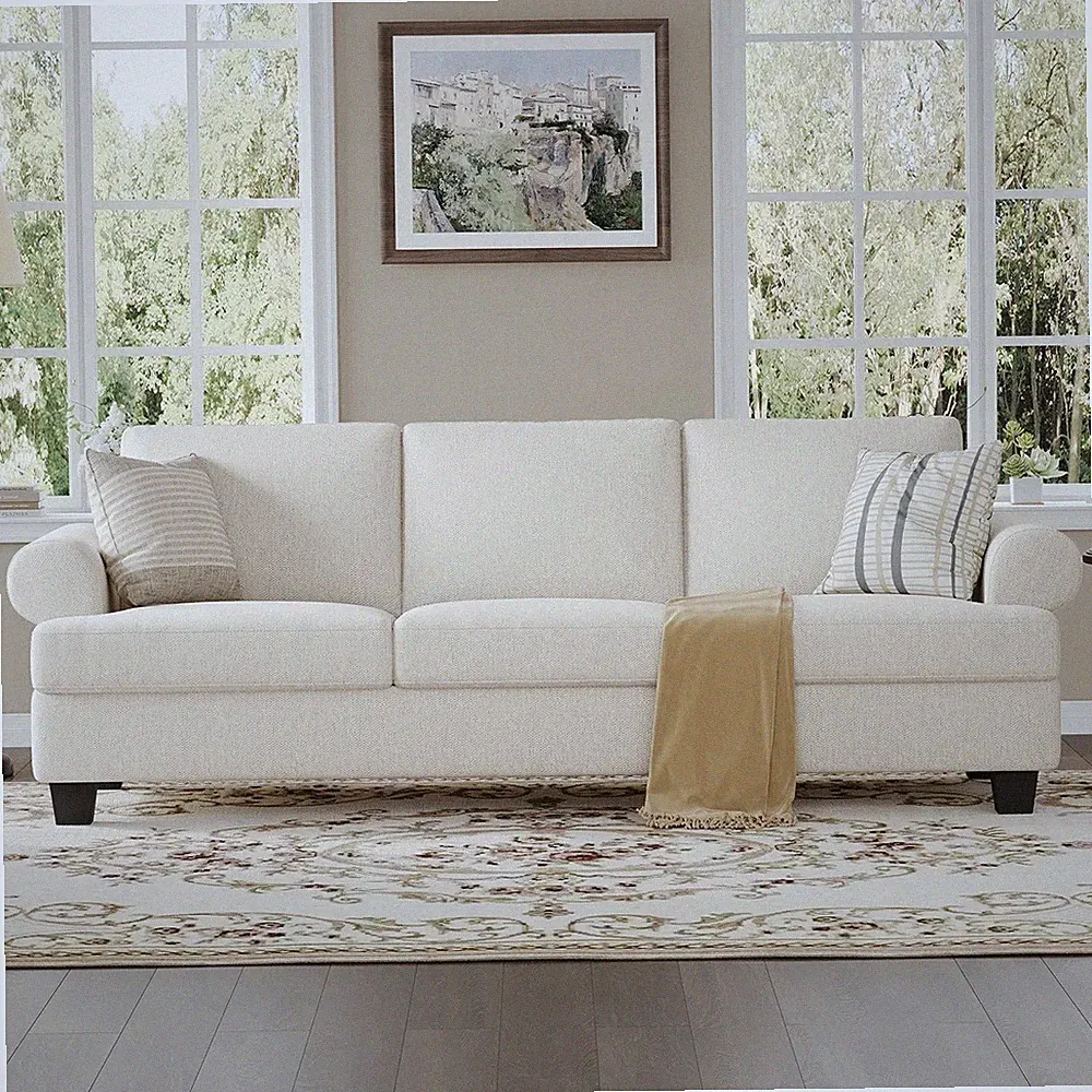 White Cream Rolled Arm Linen Sofa Couch Extra Deep Seat Removable Cushions New