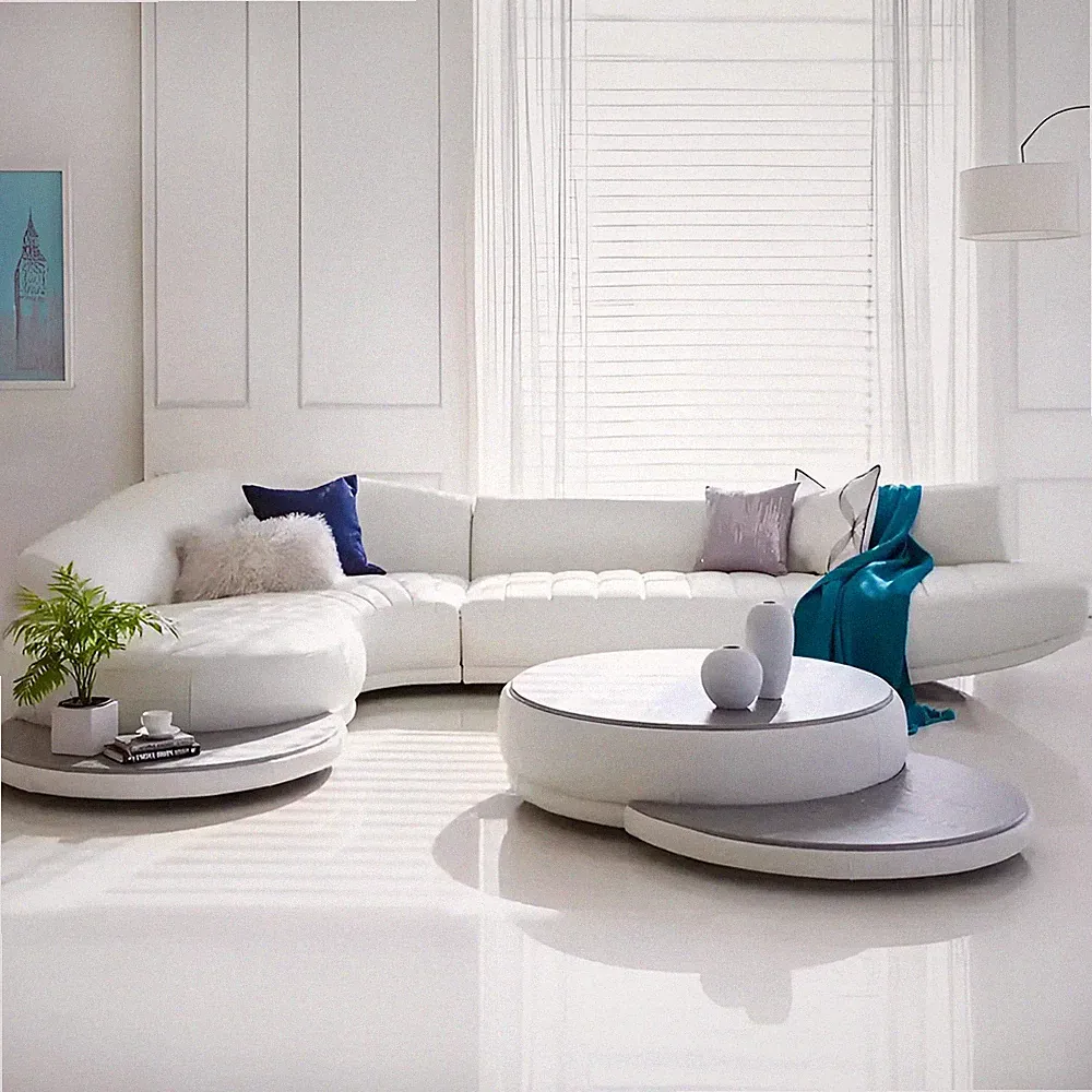 White Curved Genuine Leather Sectional Sofa