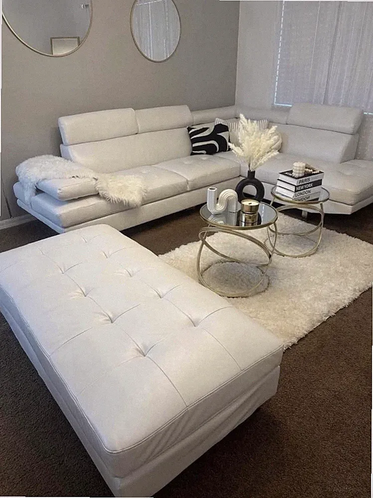 White Faux Leather Sectional Sofa, Contemporary/Modern Solid Living Room