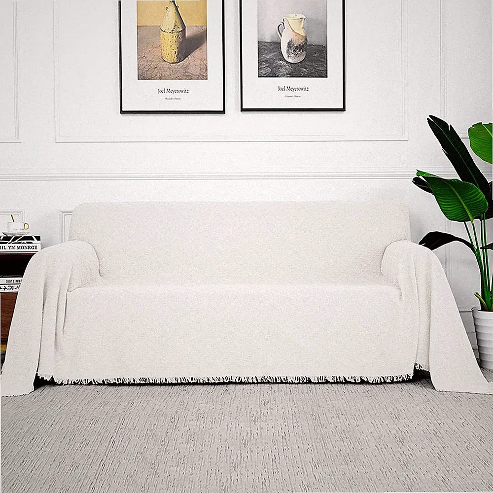 White Geometrical Sofa Covers, Couch Cover for 2 Cushion Couch, Sectional Cou...