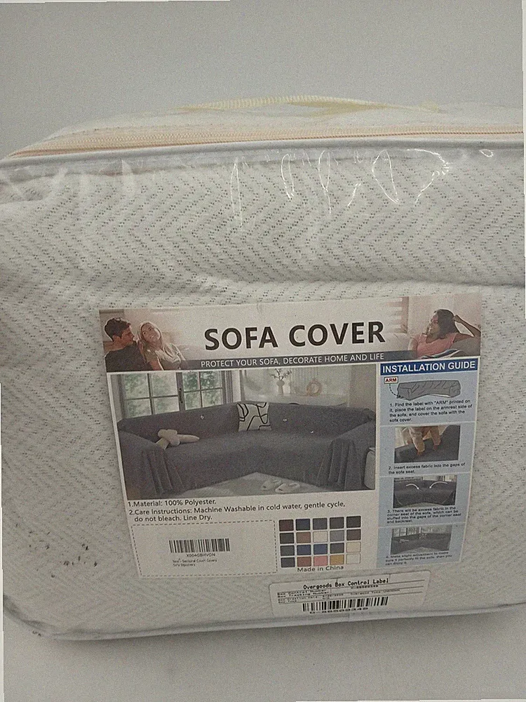 White Herringbone Corner Sofa Slipcover Stretch Sectional Couch Protector Cover