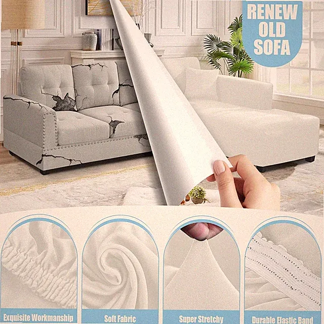 White L-Shaped Sofa Covers - Stretch Sectional Slipcovers