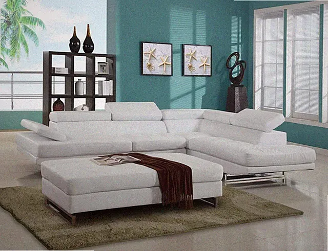 White Leather L Shaped Two Piece Corner Sectional