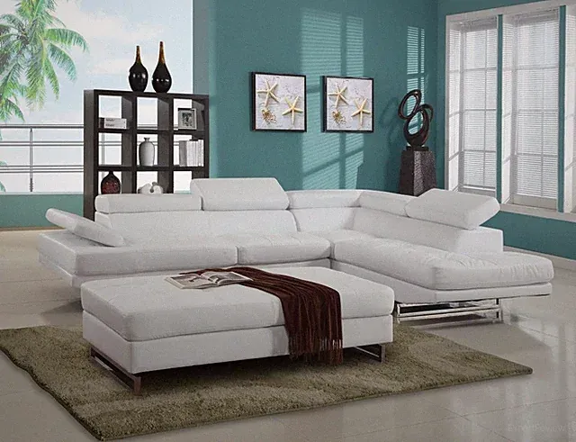 White Leather L Shaped Two Piece Corner Sectional