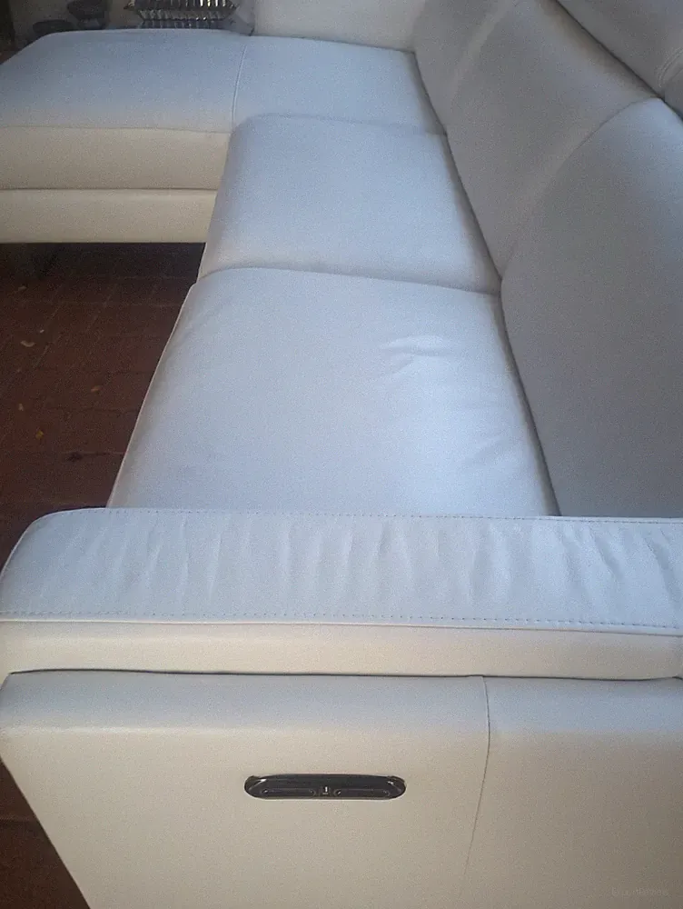 White Leather Sectional Sofa with Chaise, Solid Pattern, Adults, Living Room