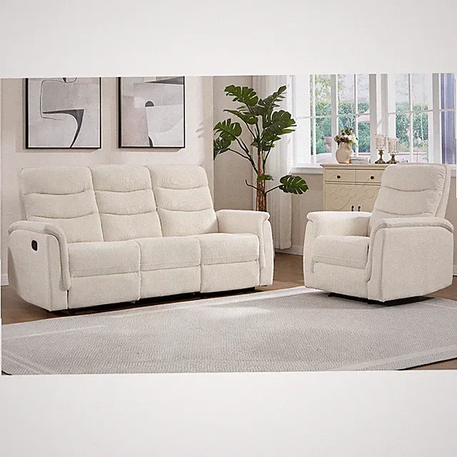 White Manual Recliner Sofa Set Nursing Chair Swivel Glider Wall-Hugger Loveseat
