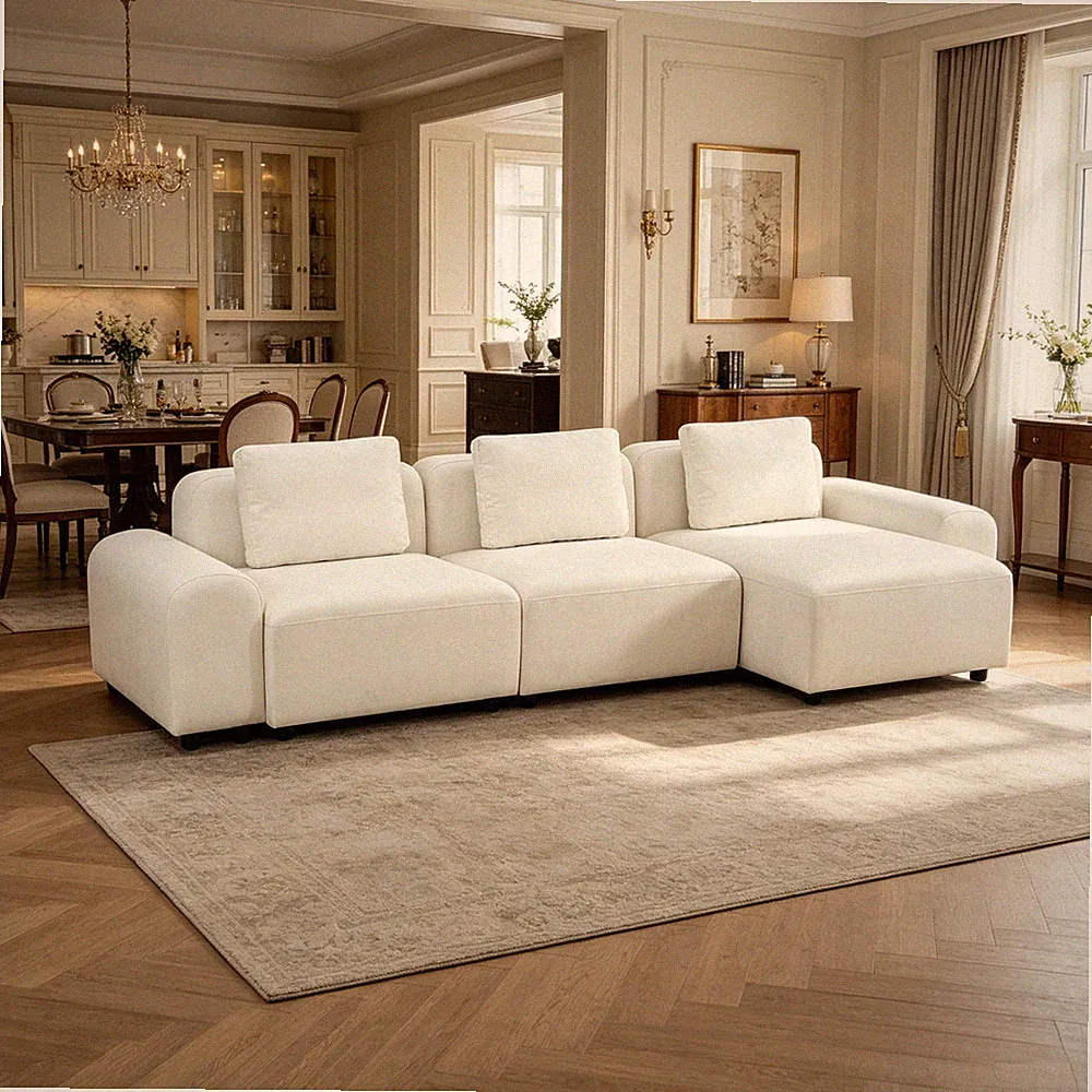 White Microfiber 4-Piece L-Shaped Modular Sectional Couch Set for Living Room