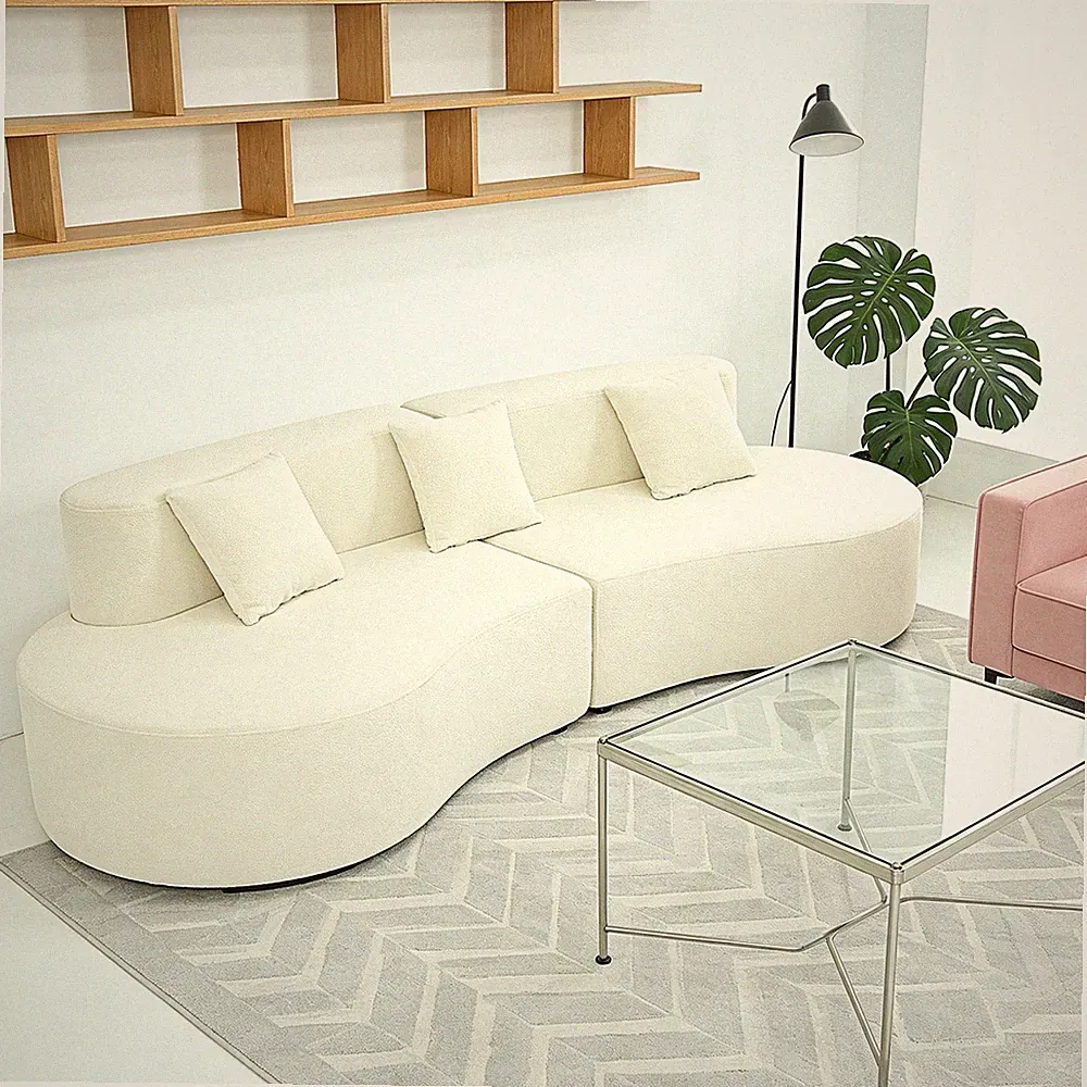 White Modern Curved Couch 4 Seat Compressed Modular Sectional Sofa for Home New