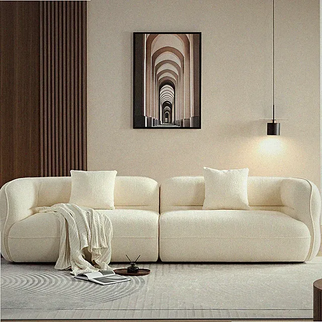 White sectional sofa, durable fabric, solid wood frame, high density sponge fi
