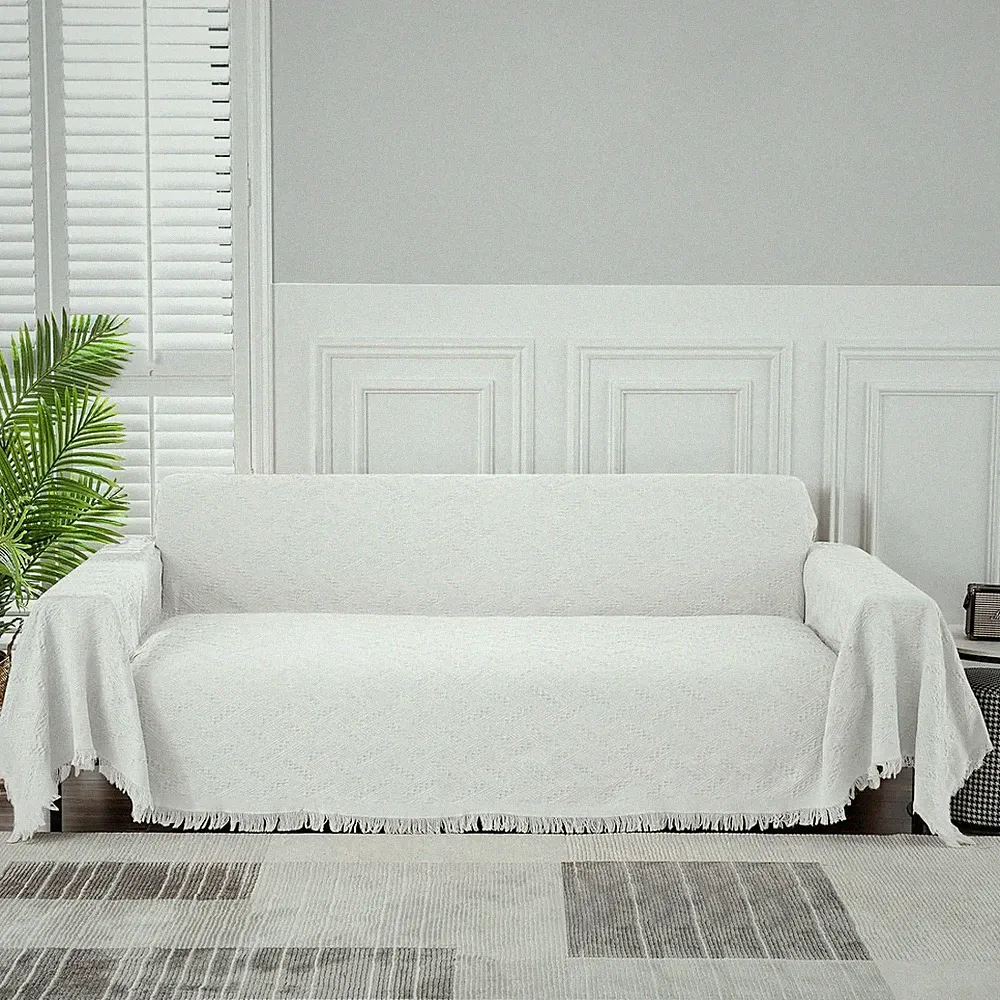 White Slipcover for Sectional Sofa - Thick Cotton Blend, Washable, X-Large