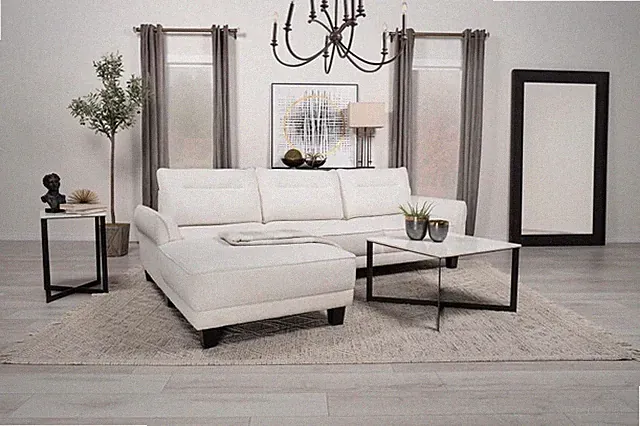 WHITE TEDDY BEAR LIKE TEXTURED FABRIC SOFA CHAISE SECTIONAL LIVINGROOM FURNITURE
