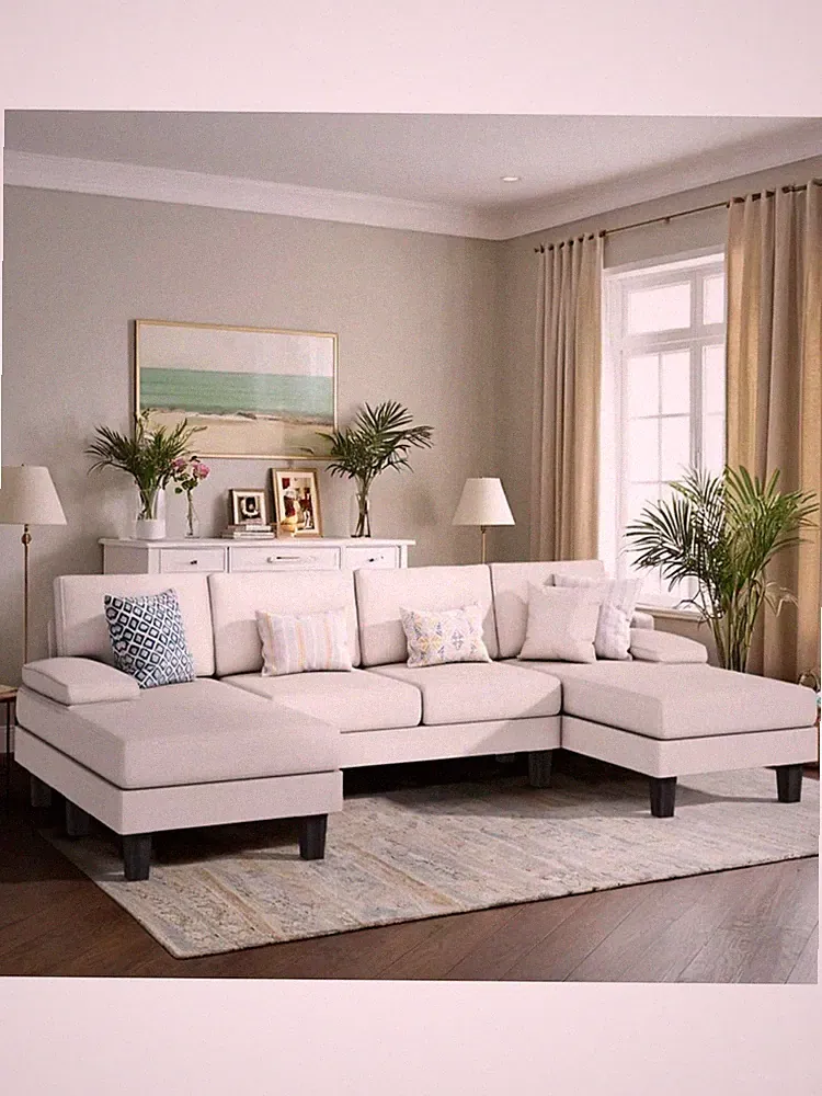 White U-Shaped Modular Sectional Sofa With Adjustable Backrest And Sleeper