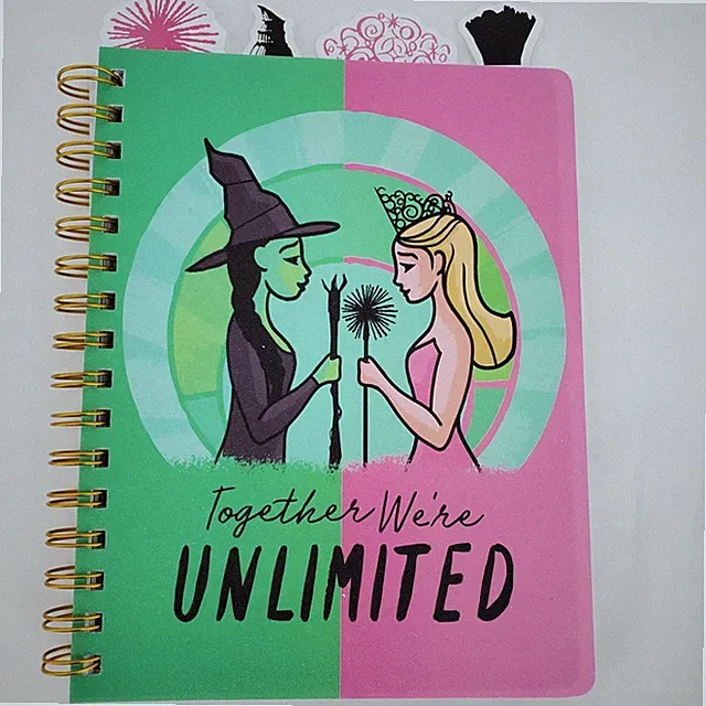 Wicked Journal Spiral Bound Elphaba and Glinda Bookmark Sections 96 Pages New