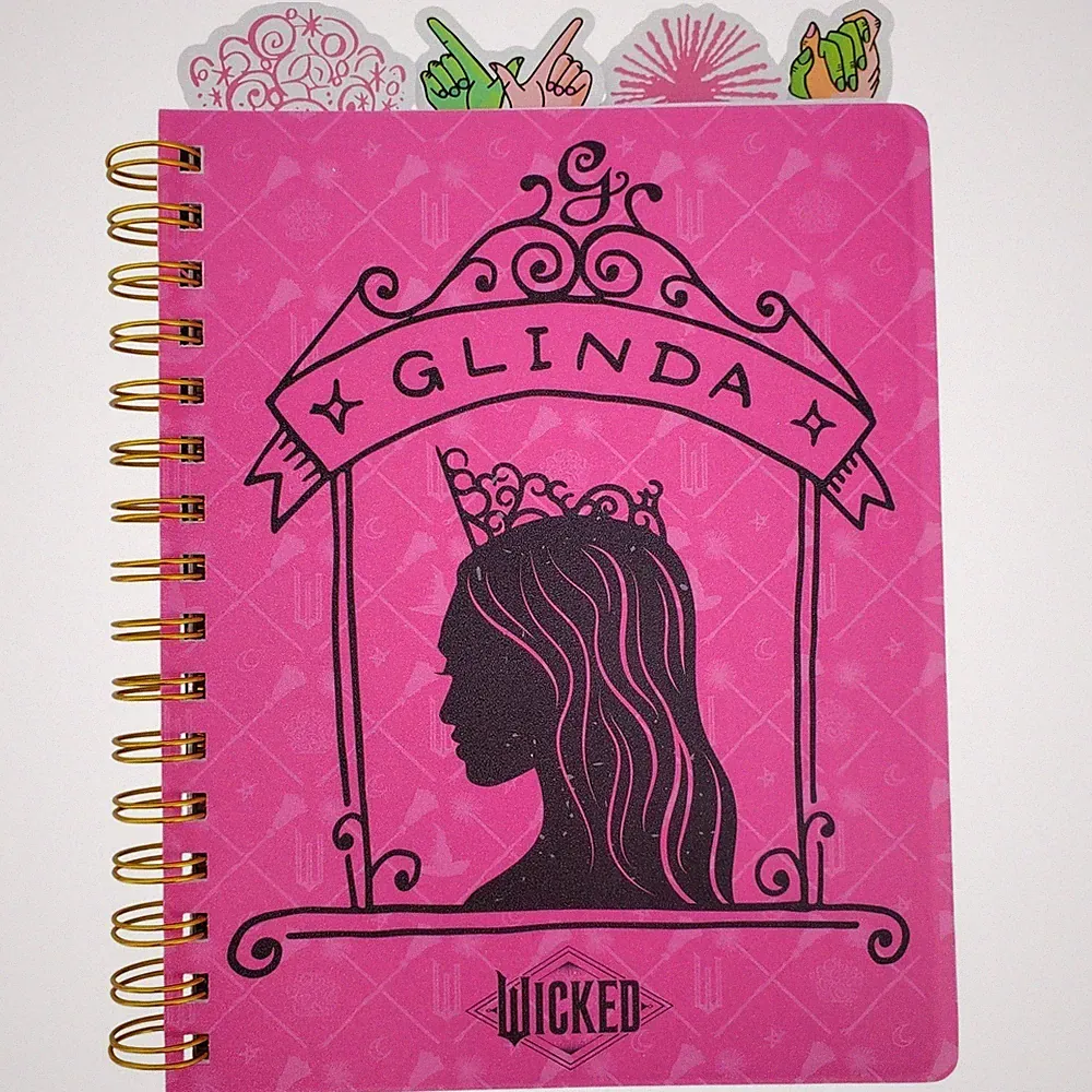 Wicked Journal Spiral Bound Pink Glinda Bookmarks Sections 96 Pages 8" x 6" New