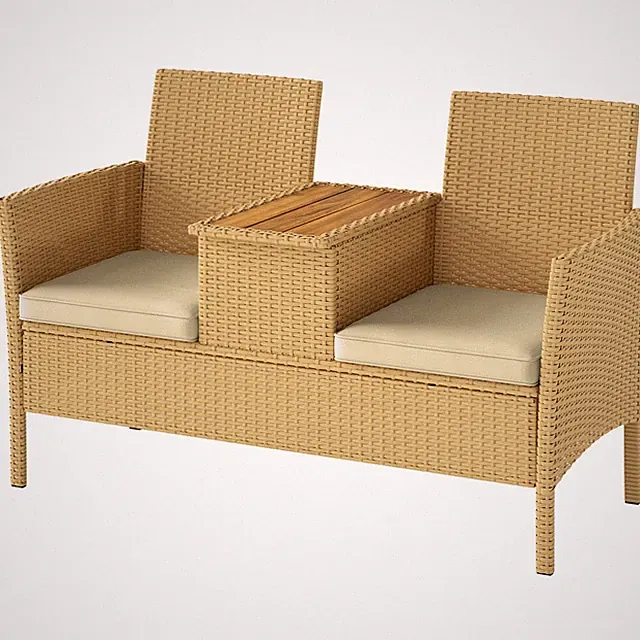 Wicker Loveseat Outdoor with Flip-Top Coffee Table