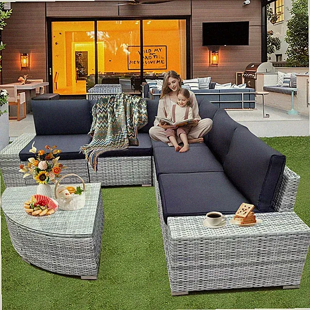 Wicker Outdoor Patio Furniture Set,Patio Sofa with Cushions & Coffee Table